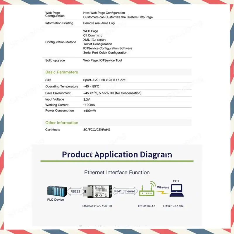 M20K Eport-E20 Порт сетевого сервера 3,3 В Встроенный модуль последовательного порта Ethernet Поддержка устройств IOT DHCP TCP IP Telnet Modbus TCP
M20K Eport-E20 Порт сетевого сервера 3,3 В Встроенный модуль последовательного порта Ethernet Поддержка устройств IOT DHCP TCP IP Telnet Modbus TCP
