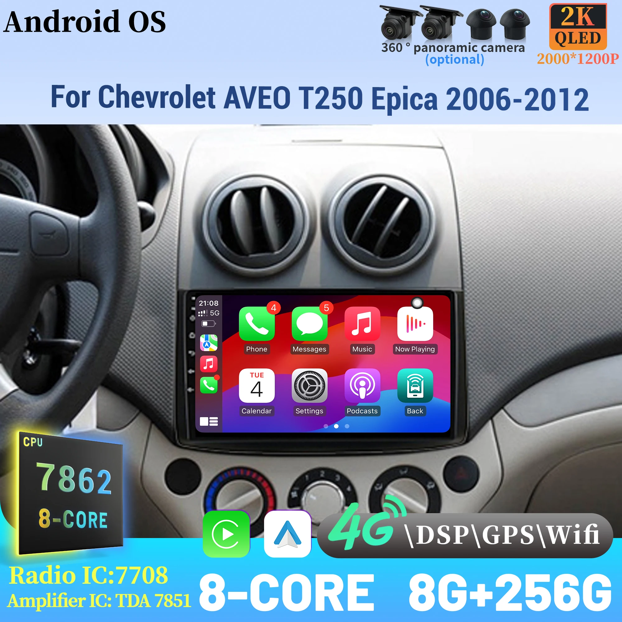 For Chevrolet AVEO T250 Epica 2006-2012 Wireless BT CarPlay Android 14 Radio Car Multimedia Player Touch 2K QLED Screen
For Chevrolet AVEO T250 Epica 2006-2012 Wireless BT CarPlay Android 14 Radio Car Multimedia Player Touch 2K QLED Screen