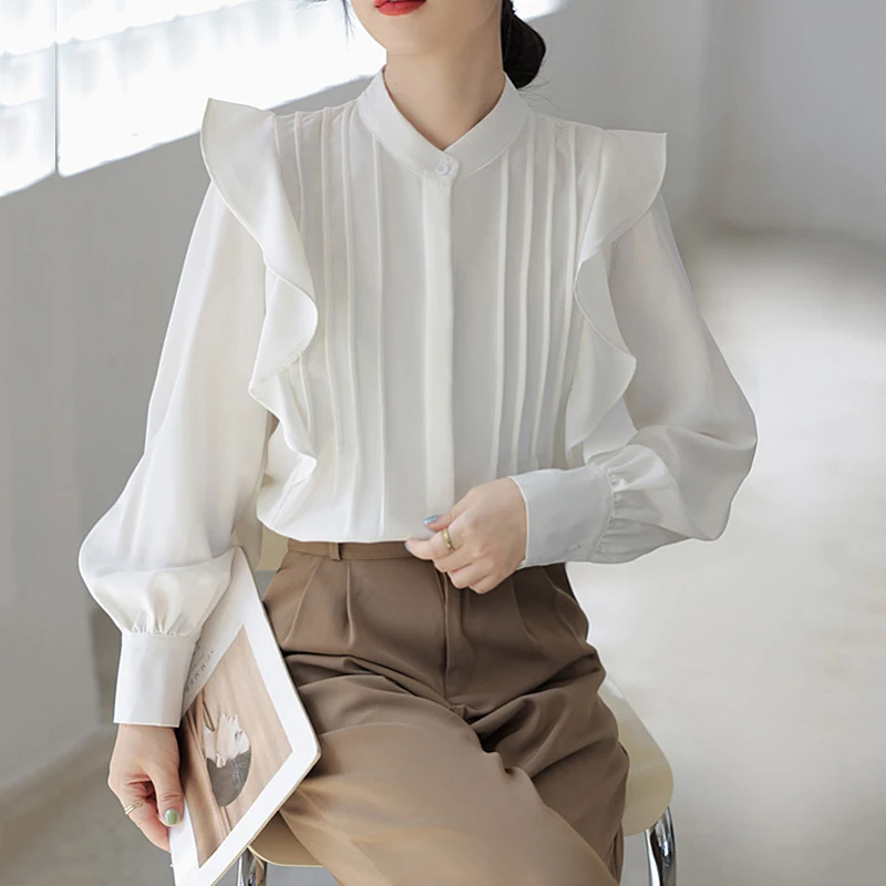 Chic Korean White Chiffon Blouse Women Spring Autumn Long Sleeve Ruffles White Tops Shirts Blusas Mujer
Chic Korean White Chiffon Blouse Women Spring Autumn Long Sleeve Ruffles White Tops Shirts Blusas Mujer