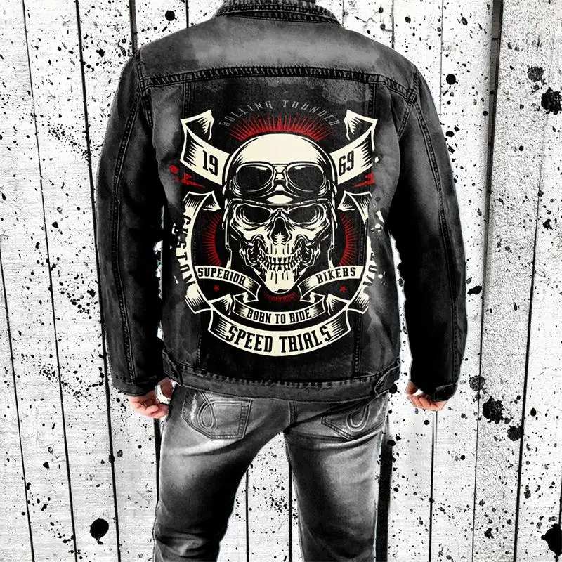 Men's Jacket 2024 Spring And Autumn New European And American Skull And Bone Print To Do Old Wash Denim Jacket 
Men's Jacket 2024 Spring And Autumn New European And American Skull And Bone Print To Do Old Wash Denim Jacket