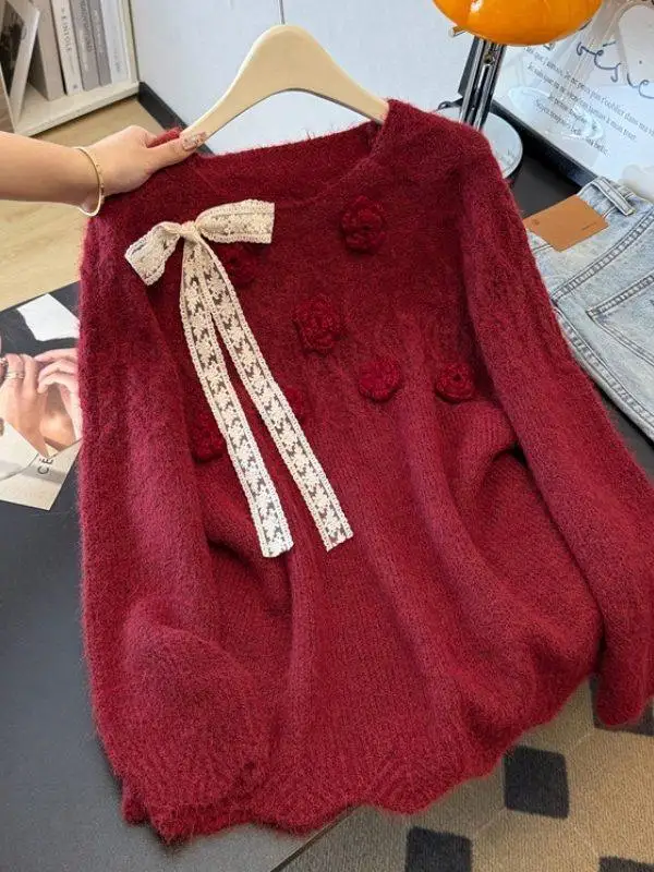 Вязаный свитер в стиле ретро с бантом, свободный крой, утепленный, с круглым вырезом, для повседневной носки, теплый зимний женский топ
Вязаный свитер в стиле ретро с бантом, свободный крой, утепленный, с круглым вырезом, для повседневной носки, теплый зимний женский топ