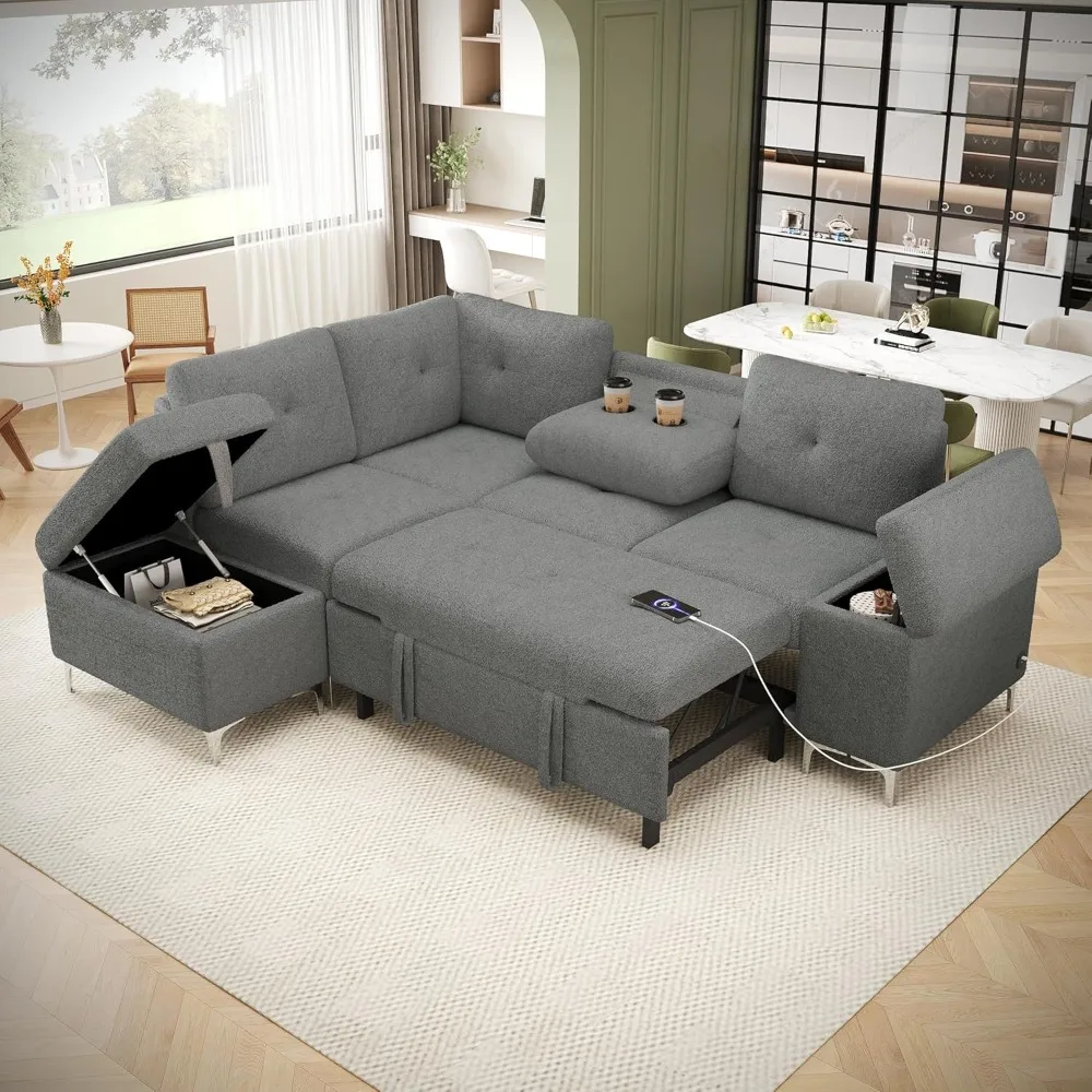 Upholstered 88.2" L-Shaped Sleeper Sectional Sofa with Storage Space, 2 Cup Holders and 2 USB Ports,Versatile Sofa Bed for Room
Upholstered 88.2" L-Shaped Sleeper Sectional Sofa with Storage Space, 2 Cup Holders and 2 USB Ports,Versatile Sofa Bed for Room