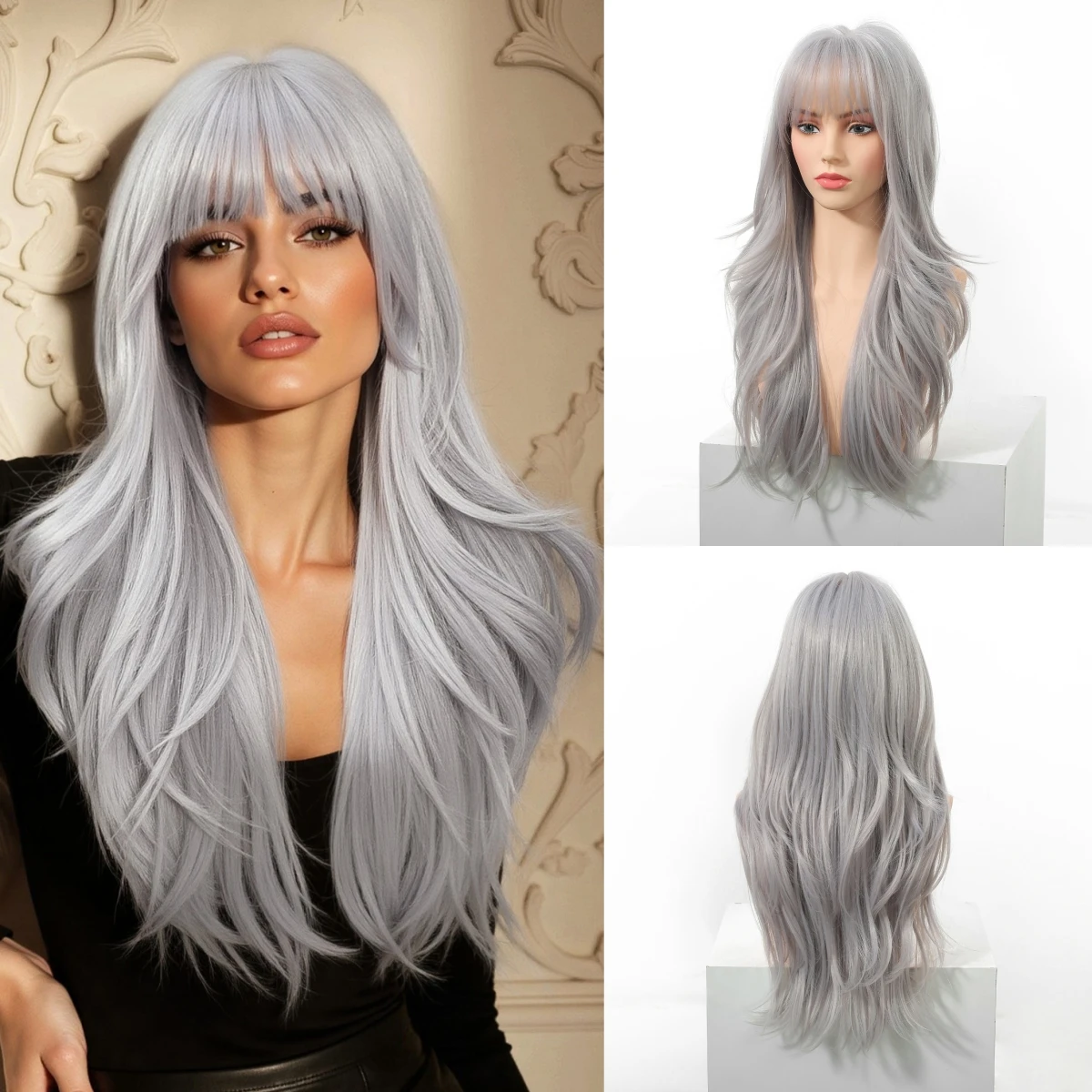 Allbell Magique Long Body Wavy Wigs For Women Daily Party Cosplay Ash Gray Synthetic Wigs With Bangs Heat Resistant Fake Hair
Allbell Magique Long Body Wavy Wigs For Women Daily Party Cosplay Ash Gray Synthetic Wigs With Bangs Heat Resistant Fake Hair