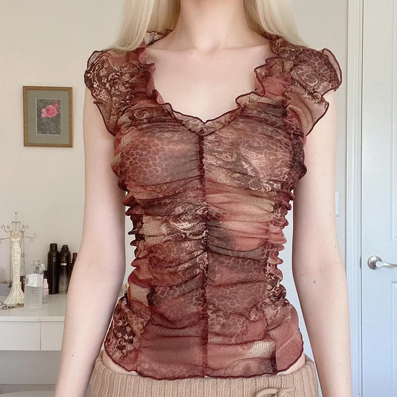 Women's Personalized Leopard Print Blooming Wooden Ear MeshTT-shirt Top, Pleated Slim Fit, SlimmingVCollar Casual Vest, Tide Top
Women's Personalized Leopard Print Blooming Wooden Ear MeshTT-shirt Top, Pleated Slim Fit, SlimmingVCollar Casual Vest, Tide Top
