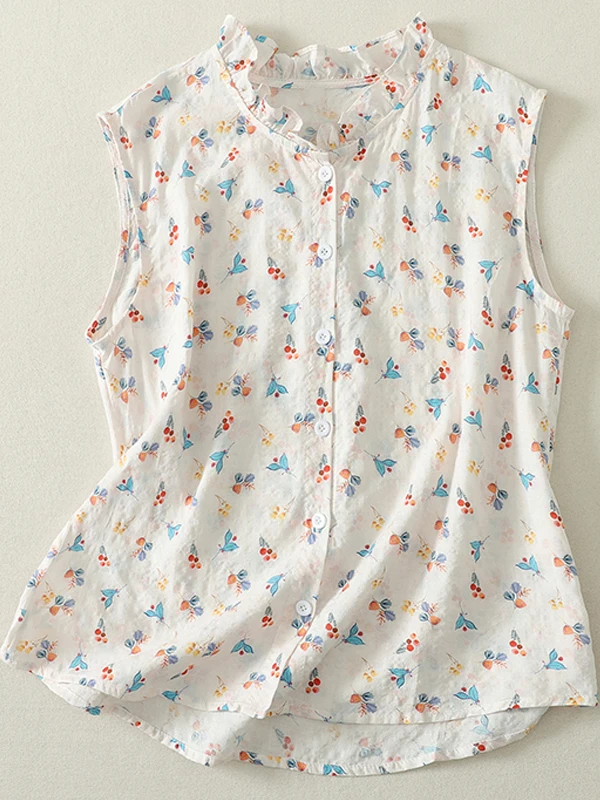 Retro Artistic Cotton Linen Floral Print Collar Sleeveless Shirt Women Summer New Loose Personality Match All over Top
Retro Artistic Cotton Linen Floral Print Collar Sleeveless Shirt Women Summer New Loose Personality Match All over Top
