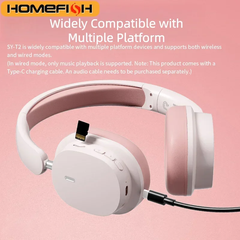 Беспроводные накладные наушники HOMEFISH SY-T2 с 40-мм динамиками Hi-Fi, ENC, двумя микрофонами, 8 часами работы, складные, легкие (170 г), Bluetooth 5.3
Беспроводные накладные наушники HOMEFISH SY-T2 с 40-мм динамиками Hi-Fi, ENC, двумя микрофонами, 8 часами работы, складные, легкие (170 г), Bluetooth 5.3