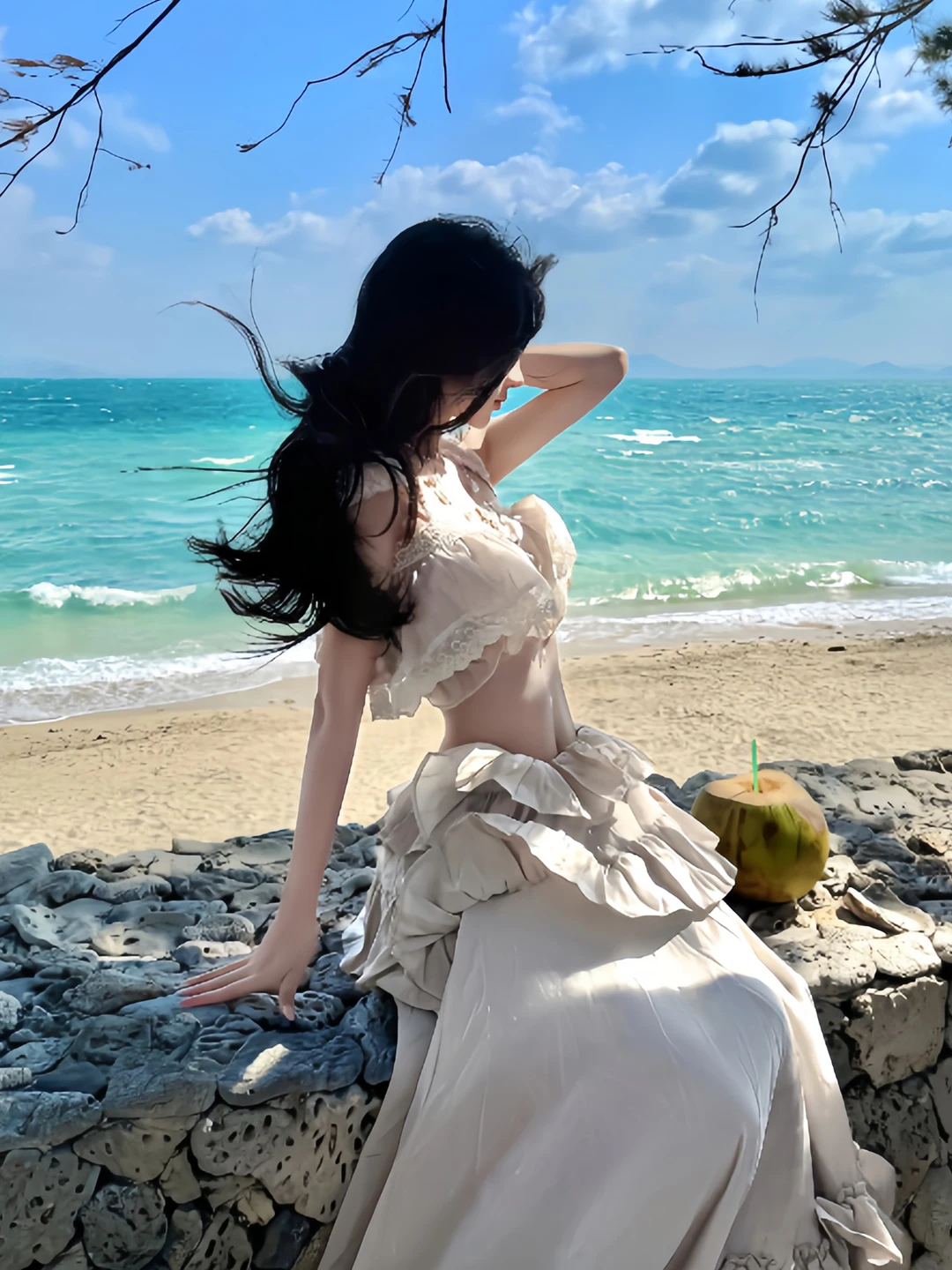 Beach Vacation Halter Neck Dress Set with Lace Trim Youthful Looking Two Piece Suite Women's Summer Fashion Ensemble
Beach Vacation Halter Neck Dress Set with Lace Trim Youthful Looking Two Piece Suite Women's Summer Fashion Ensemble