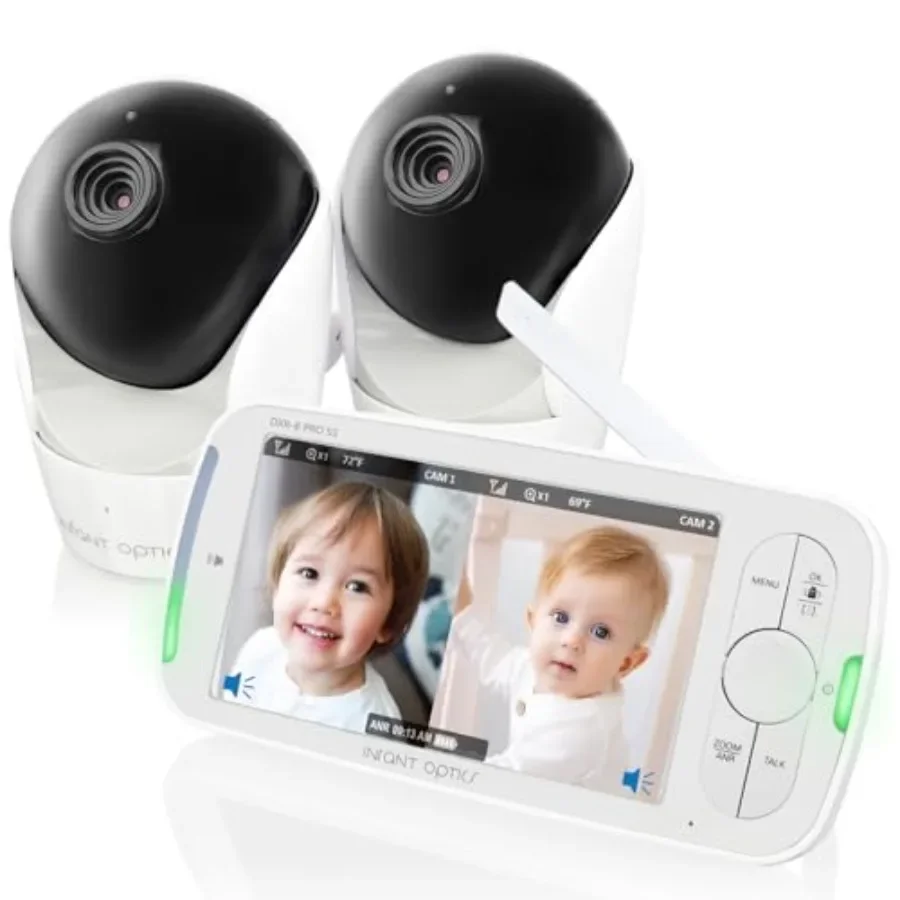 Baby monitor for nursery use, ABS plastic, black, split-screen display with simultaneous dual audio and hack-proof security
Baby monitor for nursery use, ABS plastic, black, split-screen display with simultaneous dual audio and hack-proof security