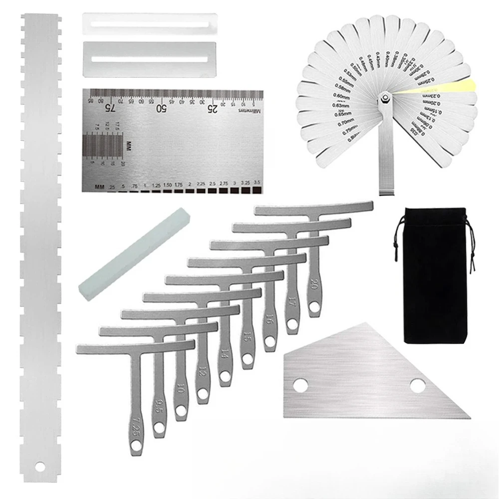 Guitar full set of measuring tools T-ruler, string height ruler, arc ruler Pinsi neck notch ruler 17-piece set
Guitar full set of measuring tools T-ruler, string height ruler, arc ruler Pinsi neck notch ruler 17-piece set