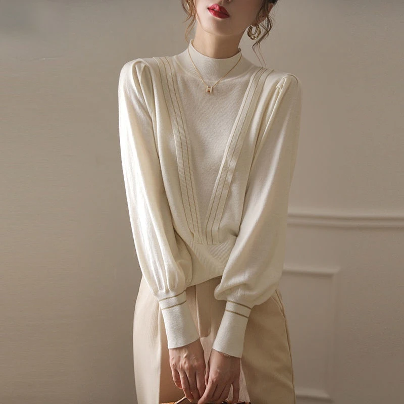 2021 New Fashion Temperament Blouse Pullover Elegant Female Spring and Autumn French Stitching Half High Neck Knitted Sweater
2021 New Fashion Temperament Blouse Pullover Elegant Female Spring and Autumn French Stitching Half High Neck Knitted Sweater