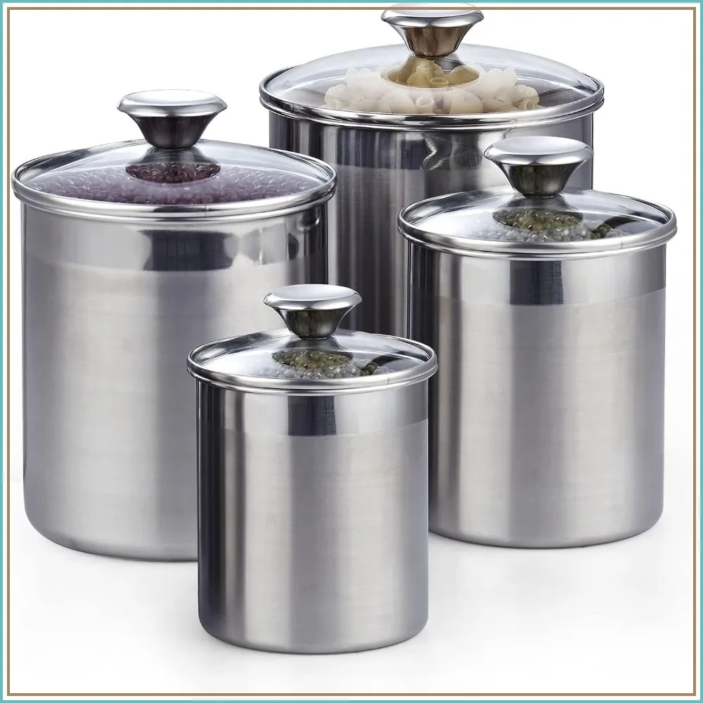 Stainless Steel Food Jar Storage Canister Set, Airtight Containers with Glass Lid for Tea Coffee Sugar Flour Pantry Kitchen Counter, 4-Piece
Stainless Steel Food Jar Storage Canister Set, Airtight Containers with Glass Lid for Tea Coffee Sugar Flour Pantry Kitchen Counter, 4-Piece