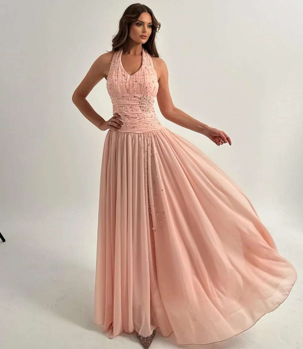 Customized Fashion Chiffon Pleat Sequined A-line Halter Long Dresses Bespoke Occasion Party Matching Exquisite
Customized Fashion Chiffon Pleat Sequined A-line Halter Long Dresses Bespoke Occasion Party Matching Exquisite