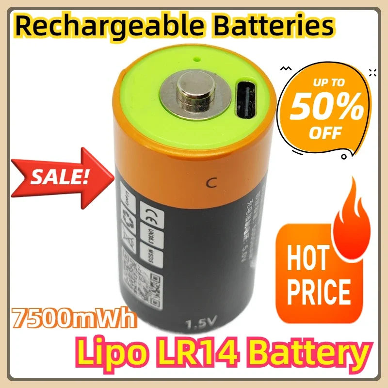 1.5V 7500mWh Battery Rechargeable Batteries C Size Lipo LR14 Battery For RC Camera Drone Accessories Type C
1.5V 7500mWh Battery Rechargeable Batteries C Size Lipo LR14 Battery For RC Camera Drone Accessories Type C