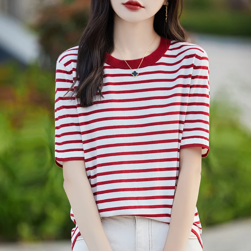 Spring And Summer Fashion Classic Color Matching Stripe Bottoming Short Sleeve Female Joker T-shirt
Spring And Summer Fashion Classic Color Matching Stripe Bottoming Short Sleeve Female Joker T-shirt