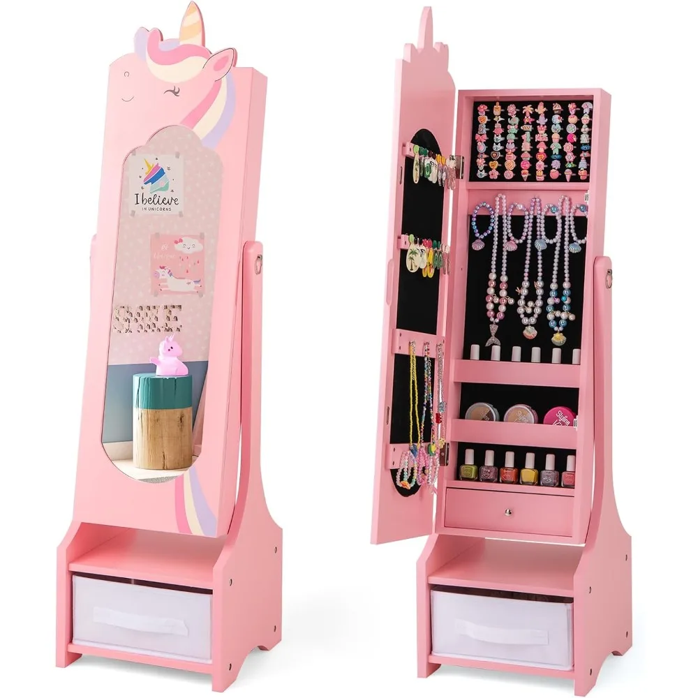 Jewelry Armoire, 45.5 Standing Jewelry Cabinet with Full-Length Mirror, Storage Drawers, Kids Vanity Dress
Jewelry Armoire, 45.5 Standing Jewelry Cabinet with Full-Length Mirror, Storage Drawers, Kids Vanity Dress
