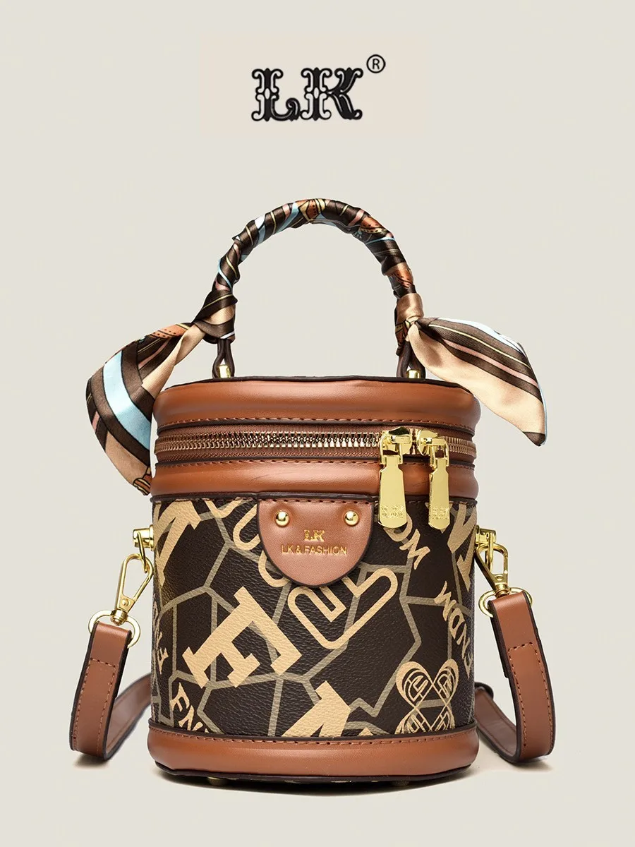 Classic Vintage Monogram Cylinder Crossbody Bag, Trendy Versatile Bucket Bag with Scarf-Wrapped Handle & Adjustable Strap
Classic Vintage Monogram Cylinder Crossbody Bag, Trendy Versatile Bucket Bag with Scarf-Wrapped Handle & Adjustable Strap