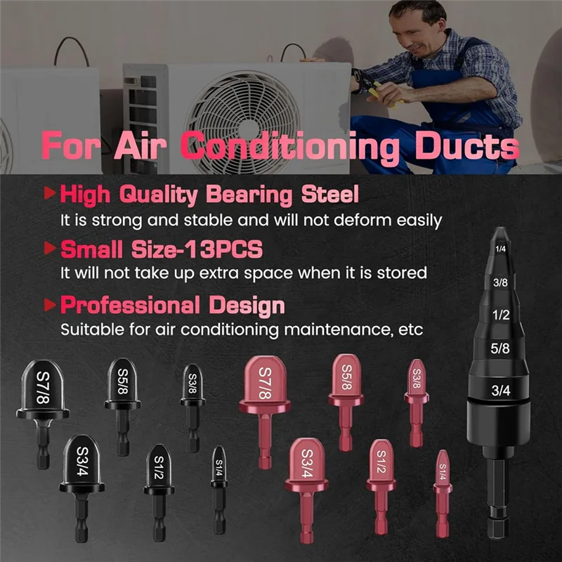 13 PCS Copper Flaring Tool Pipe Expander, Black & Wine Red Carbon Steel 1/4In,3/8In,1/2In,5/8In,3/4In,7/8In Boring Drill Bit
13 PCS Copper Flaring Tool Pipe Expander, Black & Wine Red Carbon Steel 1/4In,3/8In,1/2In,5/8In,3/4In,7/8In Boring Drill Bit