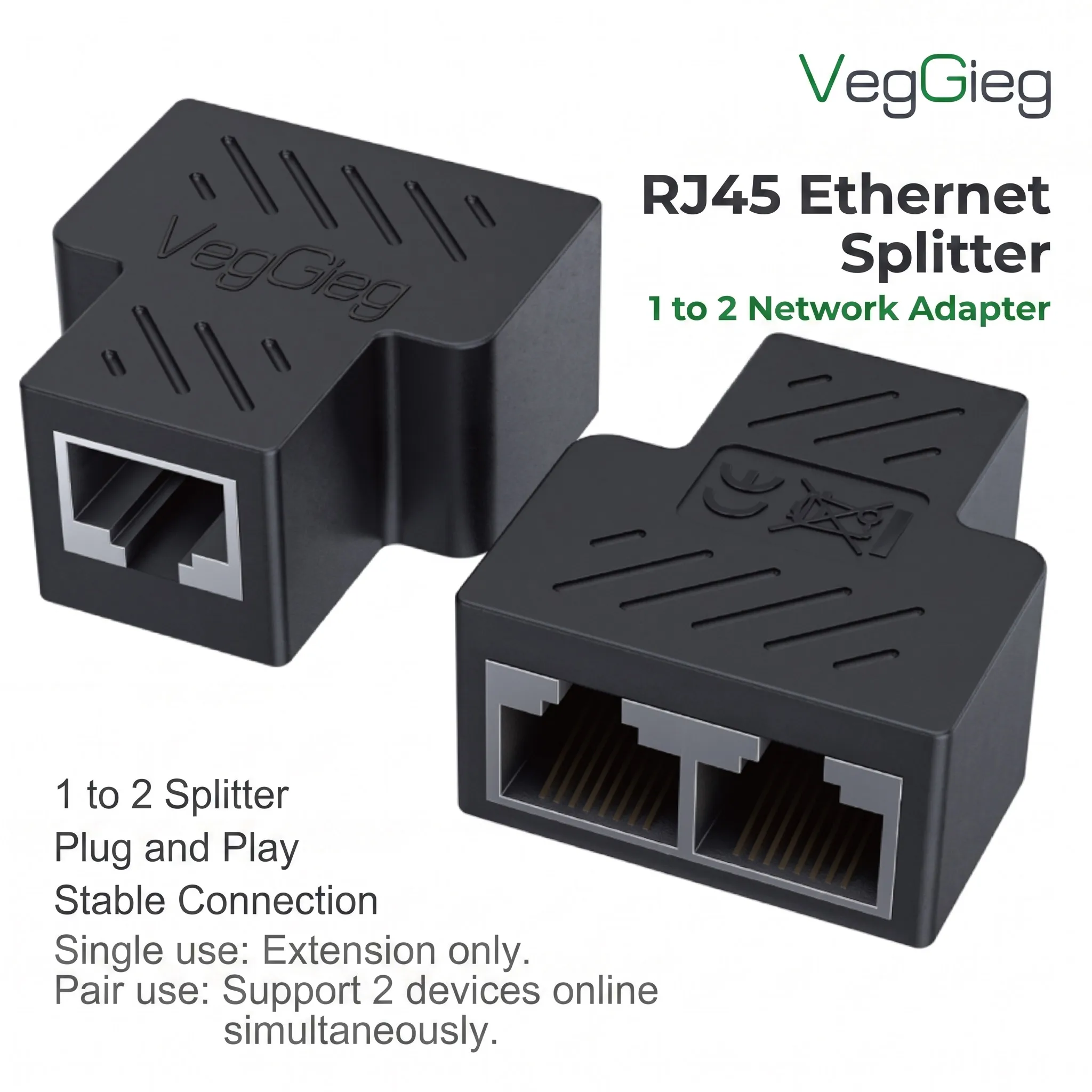 VegGieg 1 to 2 RJ45 Network Splitter Ethernet Adapter 100/1000Mbps Dual Device Internet Splitter for Router Modem
VegGieg 1 to 2 RJ45 Network Splitter Ethernet Adapter 100/1000Mbps Dual Device Internet Splitter for Router Modem