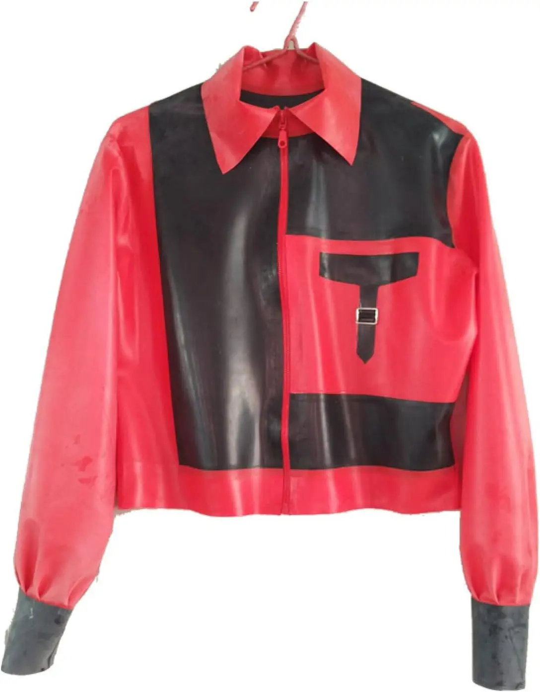 Rubber Top Latex Red and Black Long Slevees Coat with Zipper
Rubber Top Latex Red and Black Long Slevees Coat with Zipper