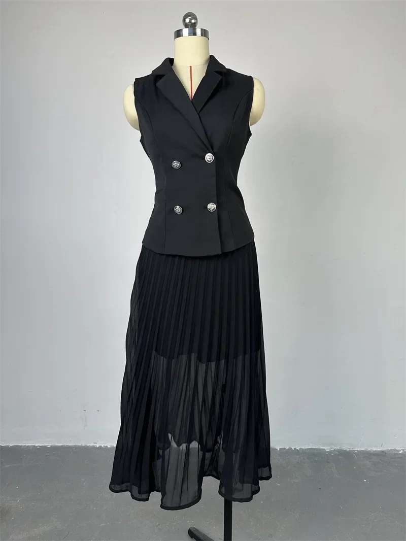 Elegant Dress Sets Women Pleated Skirt Work Party Y2k Tops Black Blazer Sleeveless Two Piece Set Work Summer Top Matching Sets
Elegant Dress Sets Women Pleated Skirt Work Party Y2k Tops Black Blazer Sleeveless Two Piece Set Work Summer Top Matching Sets