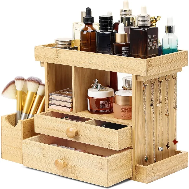Bamboo Makeup Organizer Cosmetic Jewelry Storage Organizer Multi-Function Make up Box Stand for Vanity, Desk, Bathroom
Bamboo Makeup Organizer Cosmetic Jewelry Storage Organizer Multi-Function Make up Box Stand for Vanity, Desk, Bathroom