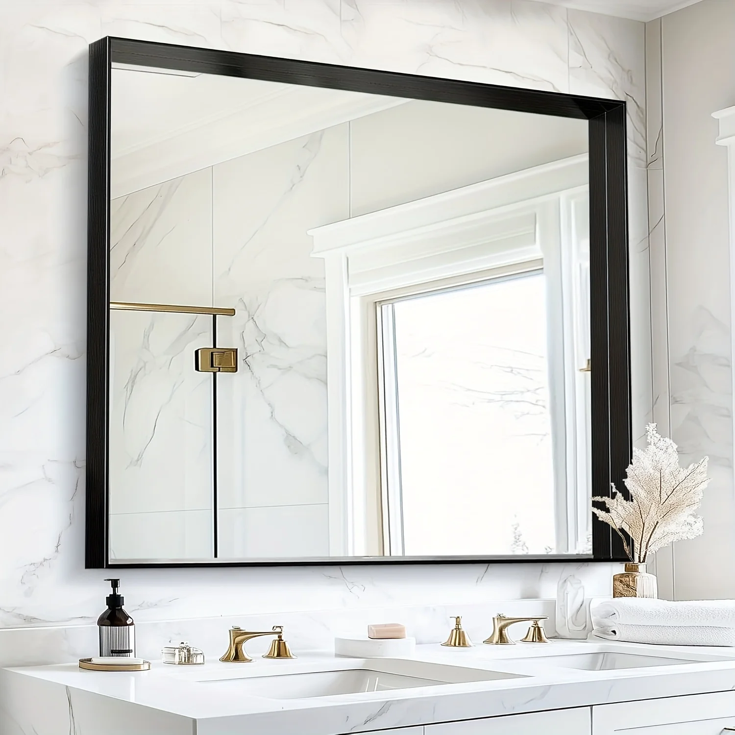 Framed Mirror for Bathroom, Multiple Sizes Metal Framed Bathrrom for Wall, Matte Black/Golden/Silvery Bathroom Vanity Mirror Far
Framed Mirror for Bathroom, Multiple Sizes Metal Framed Bathrrom for Wall, Matte Black/Golden/Silvery Bathroom Vanity Mirror Far
