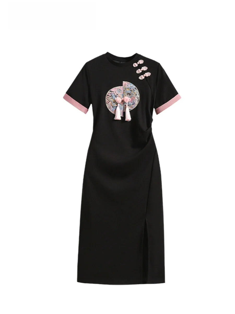 New Chinese Style Loose Women's Dress with Button Detail Summer Slimming Split Waist Cinching Midi Dress for plus Size
New Chinese Style Loose Women's Dress with Button Detail Summer Slimming Split Waist Cinching Midi Dress for plus Size