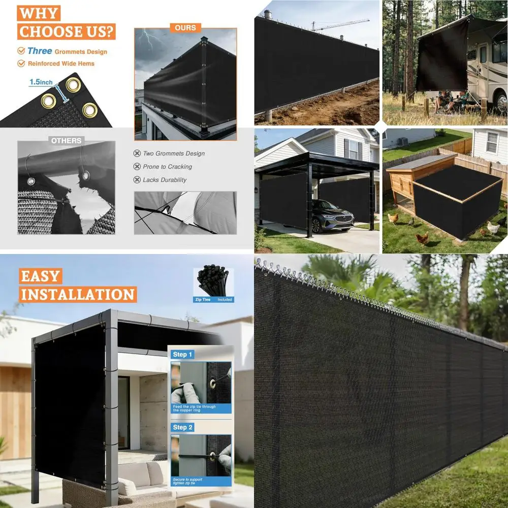 Heavy-Duty UV-Blocking Privacy Mesh for Outdoor Spaces: Black, with Brass Grommets
Heavy-Duty UV-Blocking Privacy Mesh for Outdoor Spaces: Black, with Brass Grommets