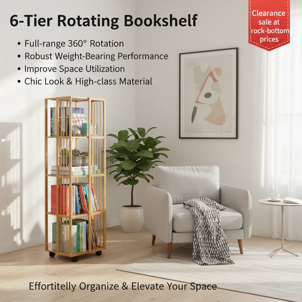 Clearance Sale 6-Tier Rotating Bookshelf 360° Spinning Bookcase 100KG Capacity Floor Standing Storage Shelf with Universal Wheels & Brakes for Bedroom Living Room Office Study Organization
Clearance Sale 6-Tier Rotating Bookshelf 360° Spinning Bookcase 100KG Capacity Floor Standing Storage Shelf with Universal Wheels & Brakes for Bedroom Living Room Office Study Organization