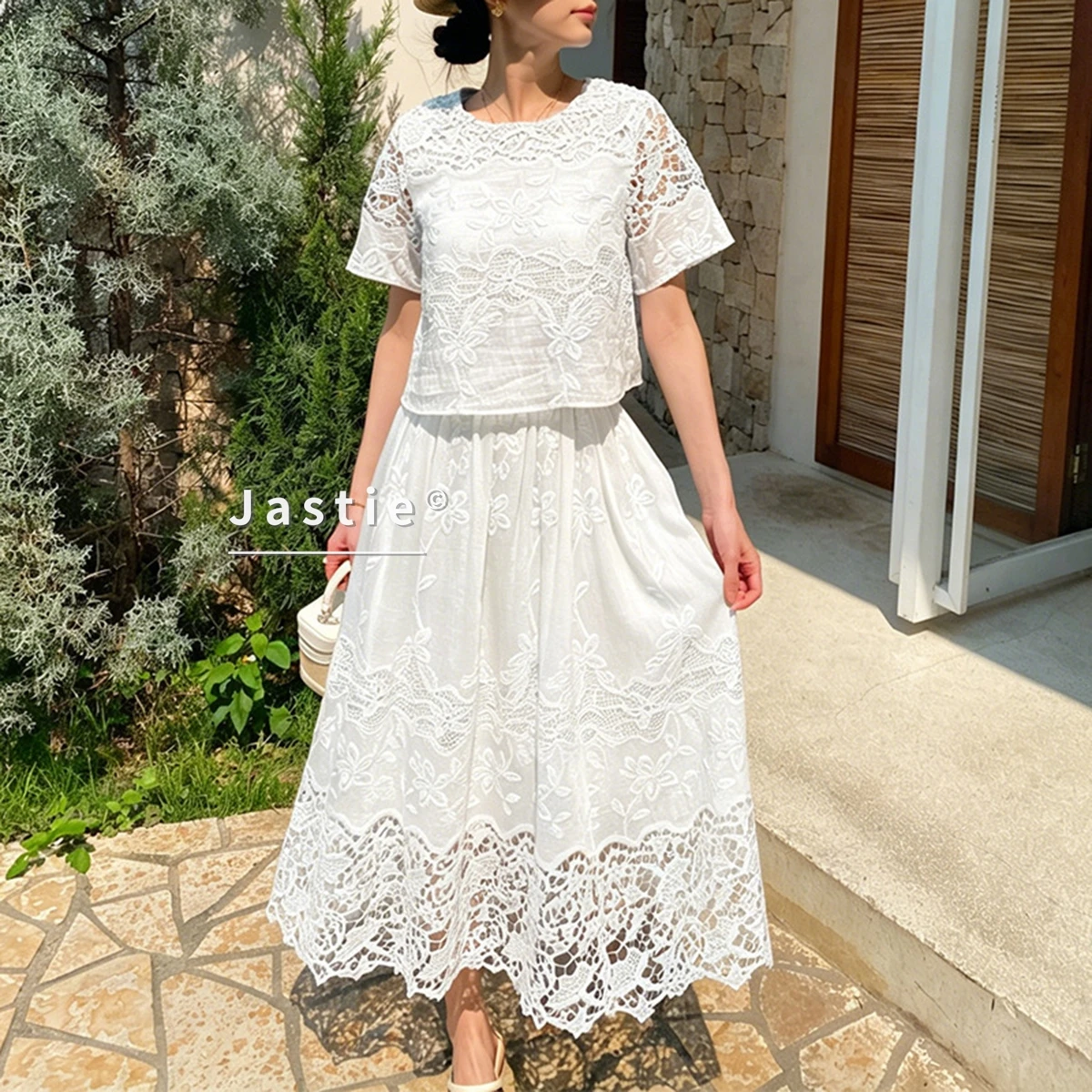 Elegant Floral Lace Two Piece Set Women Summer White Short Sleeve Crop Top High Waist Embroidery Long Maxi Skirt Holiday Outfits
Elegant Floral Lace Two Piece Set Women Summer White Short Sleeve Crop Top High Waist Embroidery Long Maxi Skirt Holiday Outfits