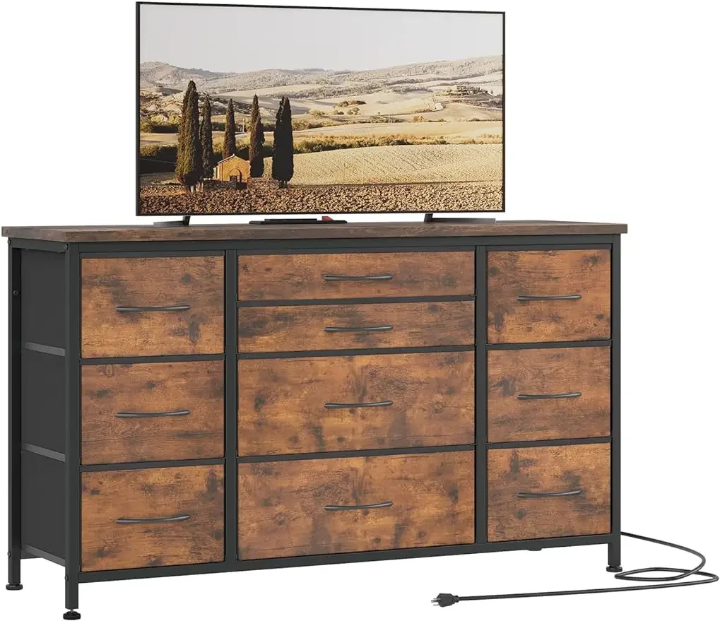 10 Drawer Dresser,TV Stand w/ Power Outlet Entertainment Center,Storage Fabric Drawer Unit,Sturdy Metal Frame,Brown/Pink
10 Drawer Dresser,TV Stand w/ Power Outlet Entertainment Center,Storage Fabric Drawer Unit,Sturdy Metal Frame,Brown/Pink