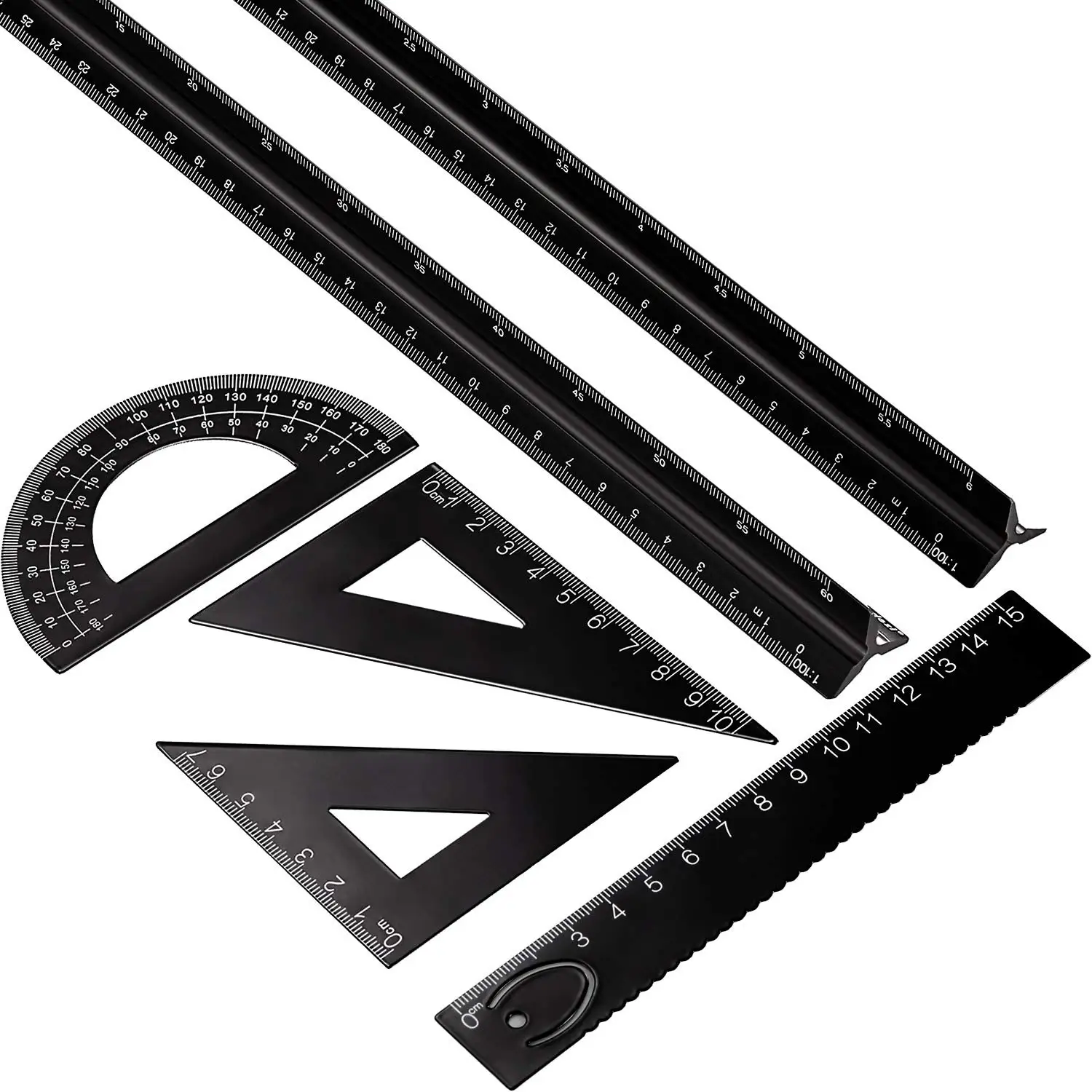 6 Pcs Triangular Ruler Set, 12 Inch Engineering Scale Aluminum Architect Drafting Ruler Metal Protractor for Students Draftsman
6 Pcs Triangular Ruler Set, 12 Inch Engineering Scale Aluminum Architect Drafting Ruler Metal Protractor for Students Draftsman