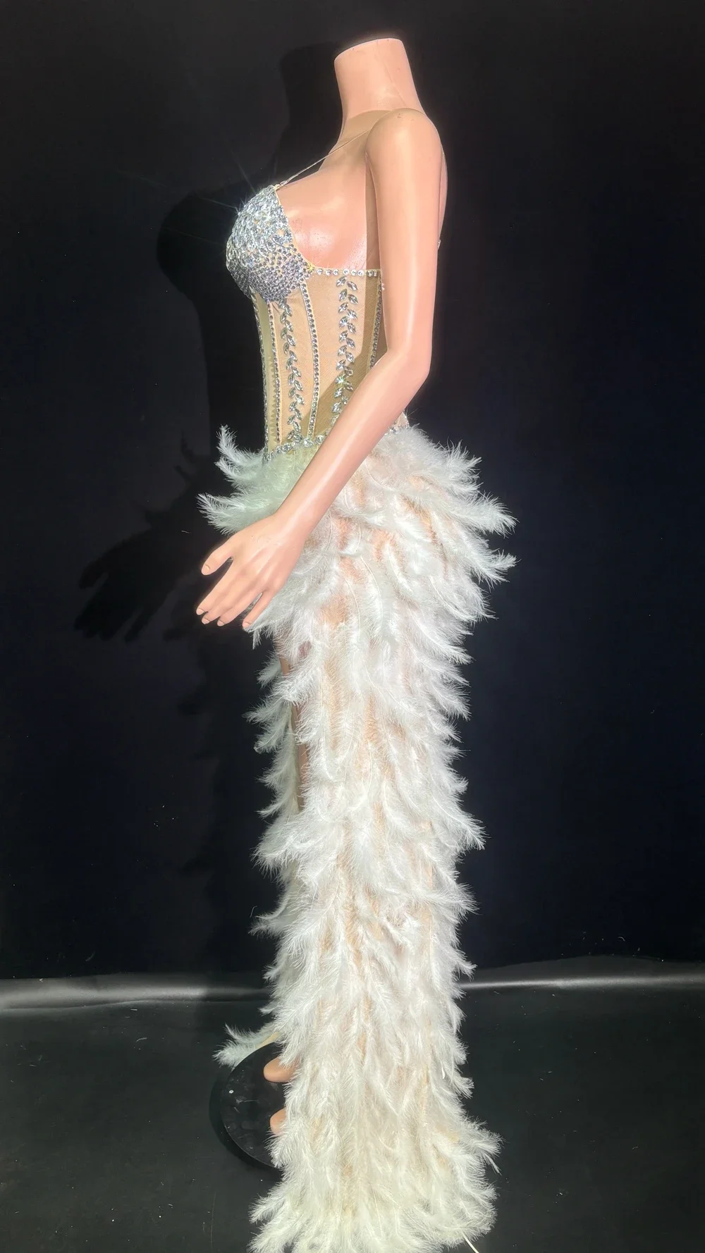 Sparkly Rhinestones Slip Bodysuit Feathers Long Tail Dress Women Sexy Transparent Evening Celebrate Birthday Dress Stage Wear
Sparkly Rhinestones Slip Bodysuit Feathers Long Tail Dress Women Sexy Transparent Evening Celebrate Birthday Dress Stage Wear