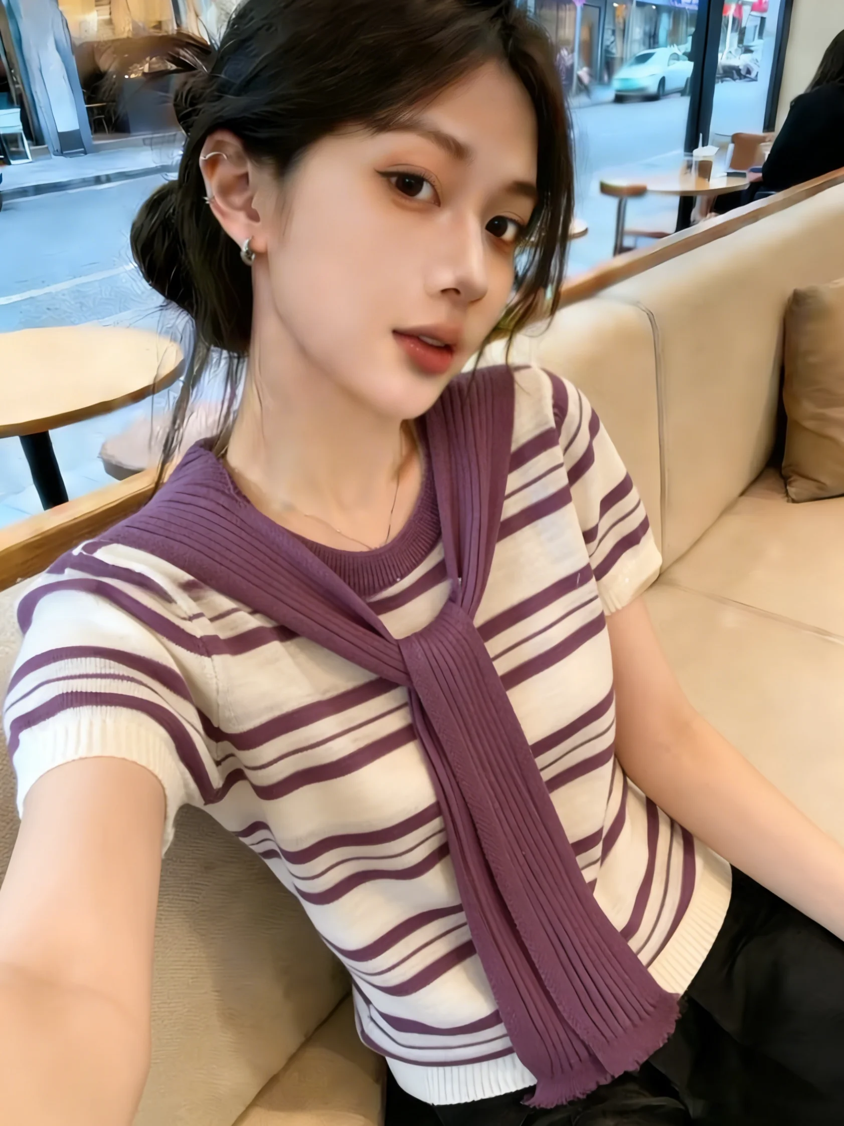 Purple Striped Short Sleeve Knitted T-Shirt Women's Summer New Sweet Shoulder Age Reduction Top Self-Preservation Style
Purple Striped Short Sleeve Knitted T-Shirt Women's Summer New Sweet Shoulder Age Reduction Top Self-Preservation Style