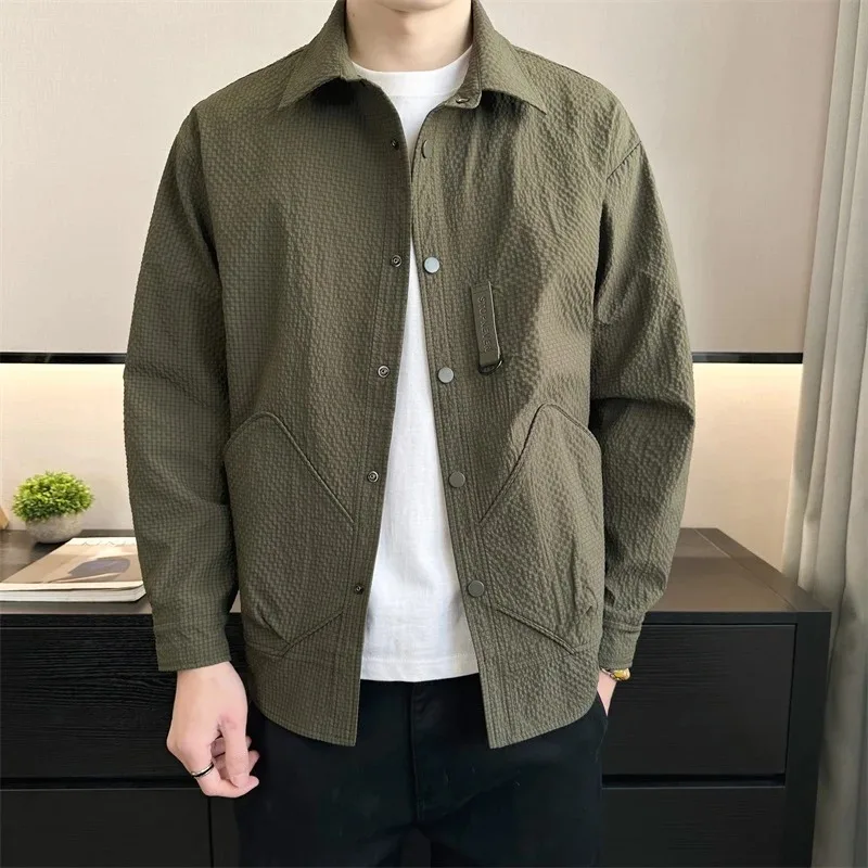 Осенние новые модные брендовые мужские приталенные жаккардовые однотонные красивые топы с лацканами, красивые куртки
Осенние новые модные брендовые мужские приталенные жаккардовые однотонные красивые топы с лацканами, красивые куртки