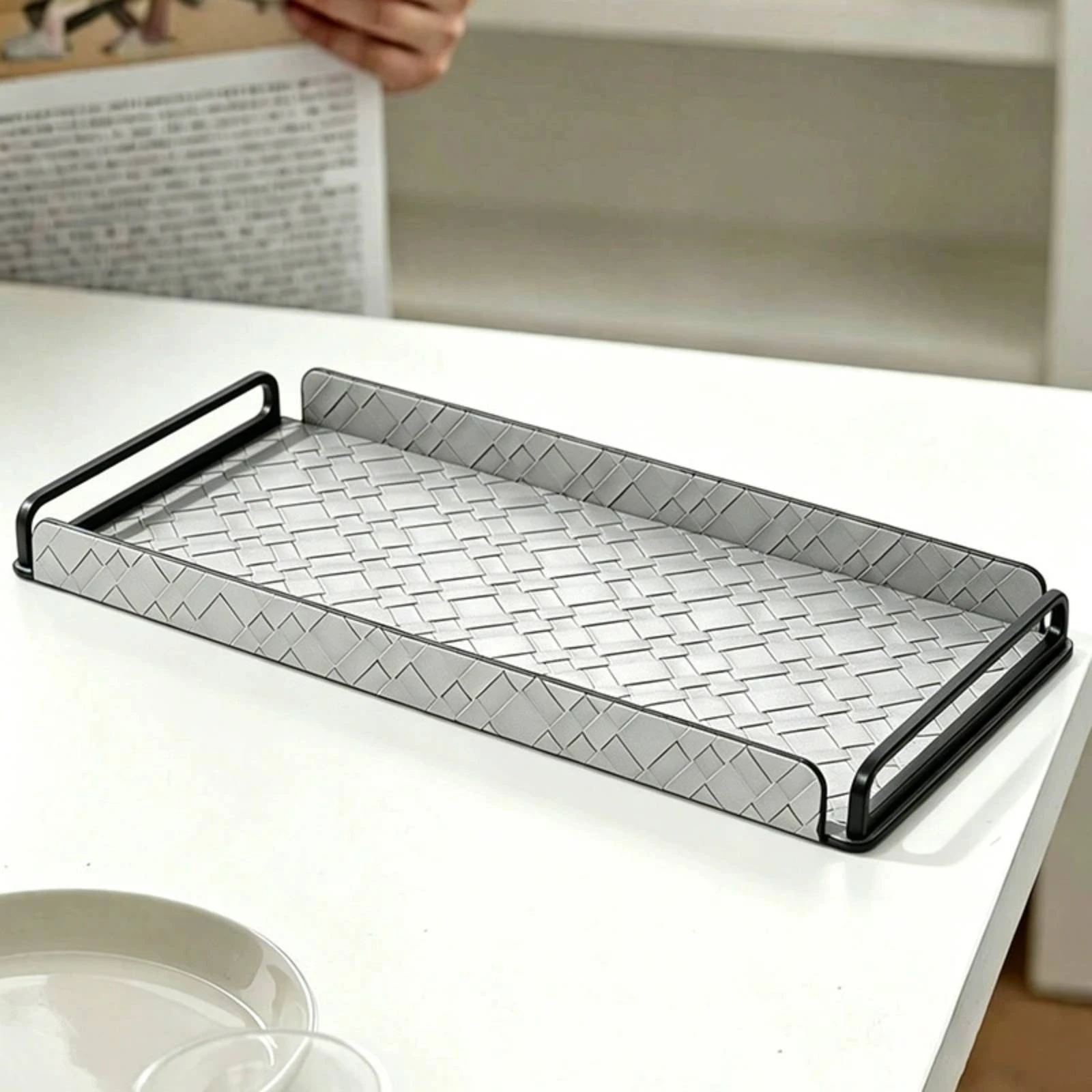Serving Tray with Handles Geometric Tray with Handles Gray Versatile for Coffee Table, Living Room
Serving Tray with Handles Geometric Tray with Handles Gray Versatile for Coffee Table, Living Room