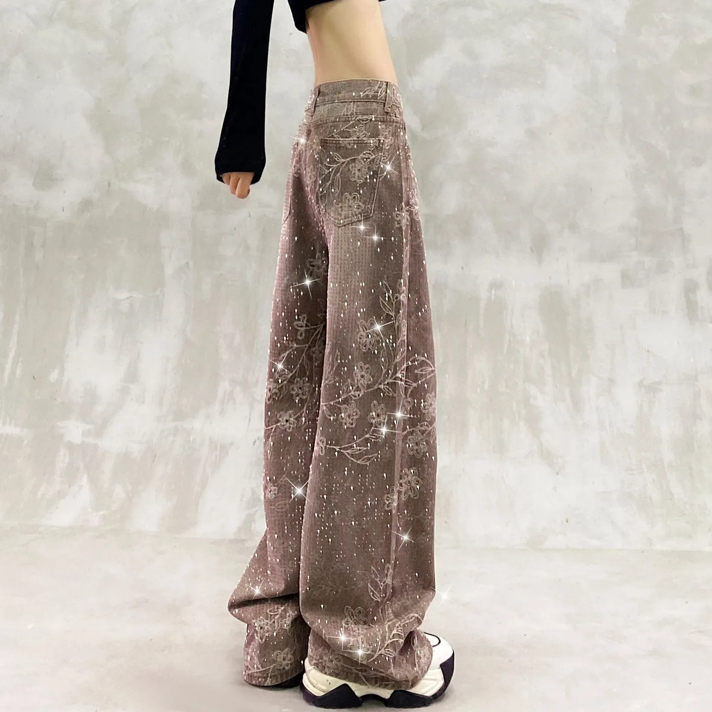 Rhinestone Print Casual Jeans For Women, New Autumn High Waist Loose Slimming Versatile Straight Wide Leg Pants
Rhinestone Print Casual Jeans For Women, New Autumn High Waist Loose Slimming Versatile Straight Wide Leg Pants