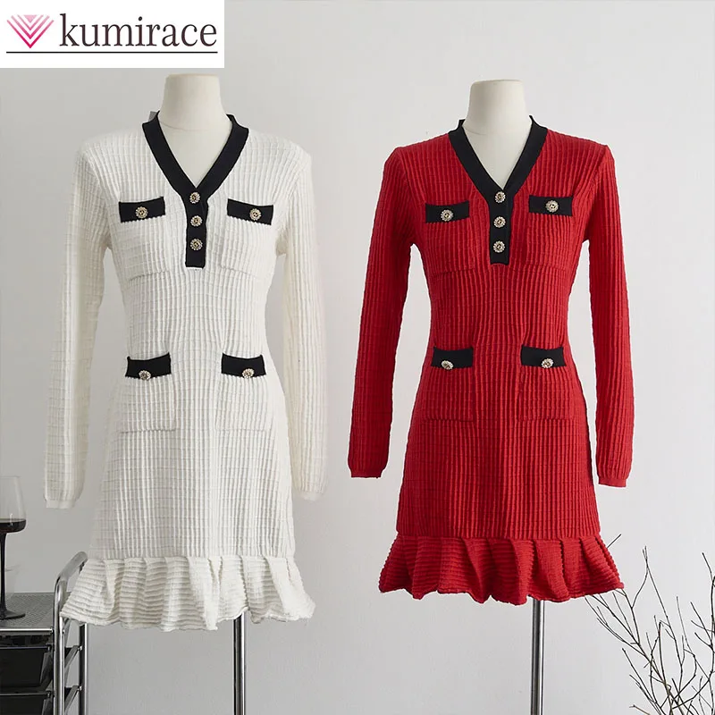 2025 Spring and Autumn New Waffle Cross Color Small Fragrant Style V-neck Knitted Dress with Ruffle Edge Short Skirtparty Dresse
2025 Spring and Autumn New Waffle Cross Color Small Fragrant Style V-neck Knitted Dress with Ruffle Edge Short Skirtparty Dresse