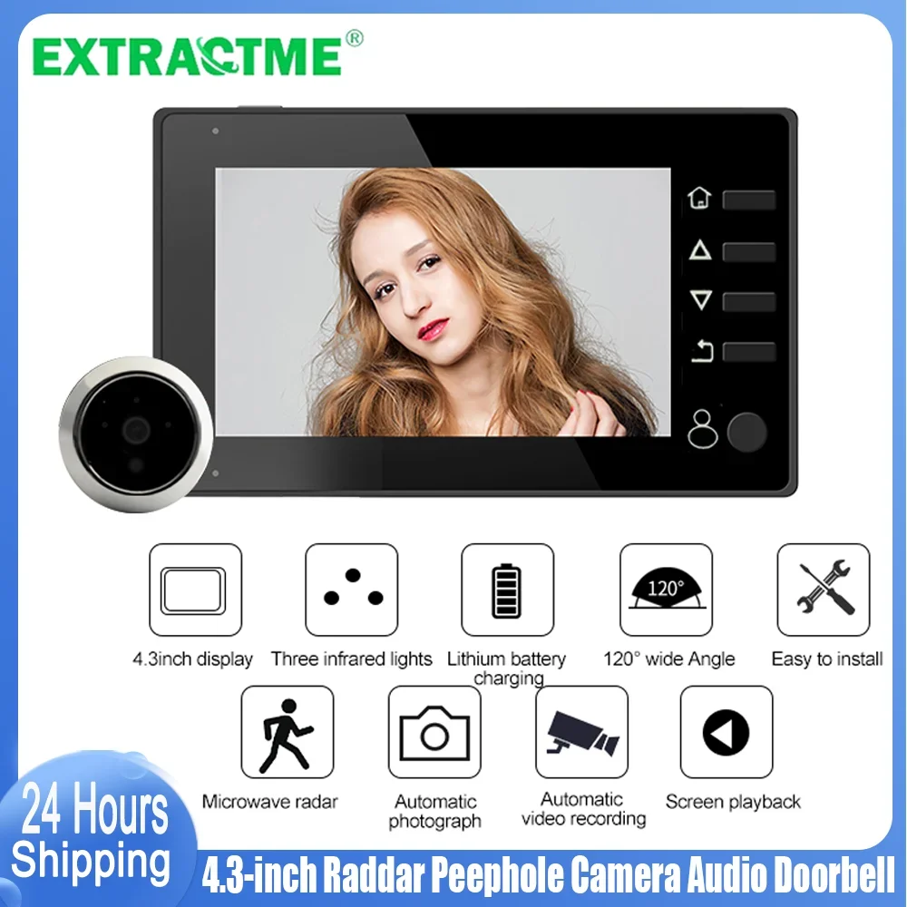 Extractme Raddar Peephole Camera Audio Doorbell 4.3inch Smart Door Camera PIR Motion Detection Door Eye Viewer Safety Protection
Extractme Raddar Peephole Camera Audio Doorbell 4.3inch Smart Door Camera PIR Motion Detection Door Eye Viewer Safety Protection