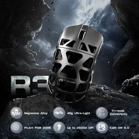 ATTACK SHARK R3 Gamingmuis van magnesiumlegering 8K SUPERLIGHT 8000 Hz 6 instelbare DPI tot 26000 PAW3395 BT/2.4G Draadloos/bedraad