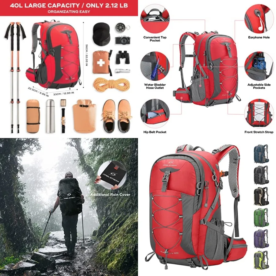 Hiking Backpack, Camping Backpack, Waterproof Hiking Daypack with Rain Cover, Lightweight Travel Backpack, Red
Hiking Backpack, Camping Backpack, Waterproof Hiking Daypack with Rain Cover, Lightweight Travel Backpack, Red