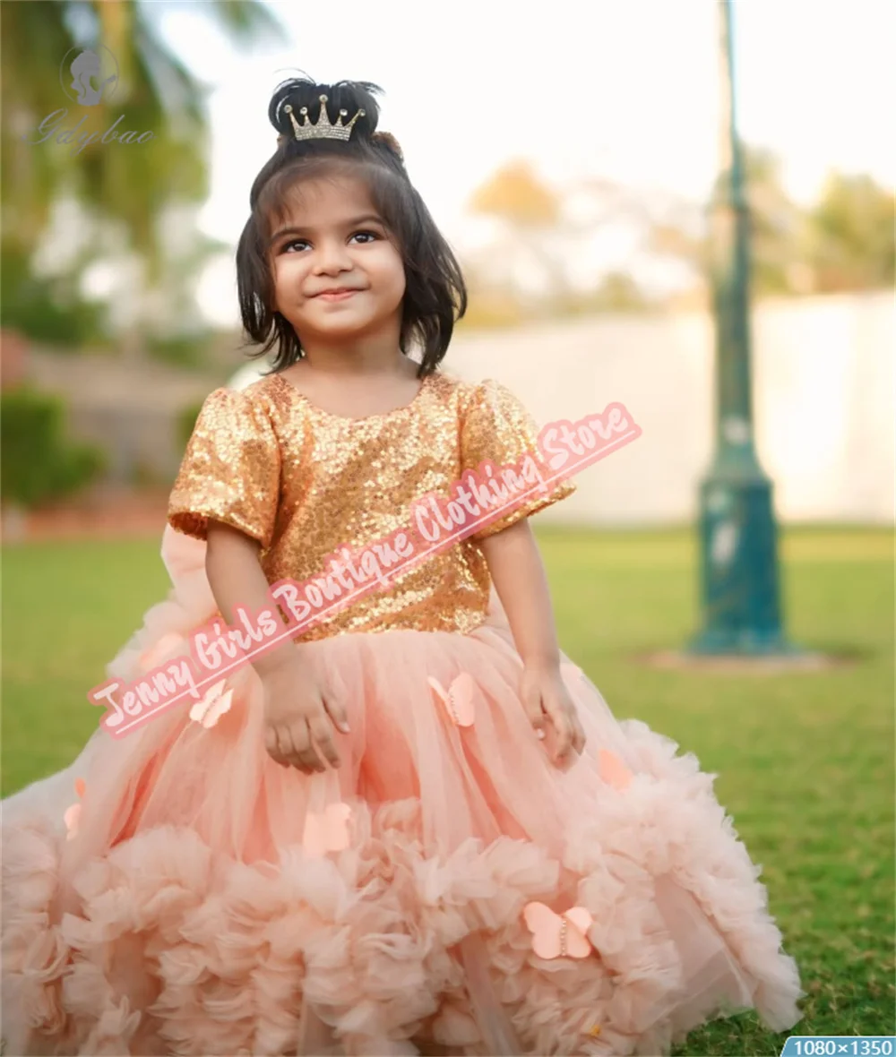 New Flower Girl Dress Gold Sequins With Pink Mesh First Communion Birthday Wedding Prom Bow Tail Princess Evening Dress
New Flower Girl Dress Gold Sequins With Pink Mesh First Communion Birthday Wedding Prom Bow Tail Princess Evening Dress