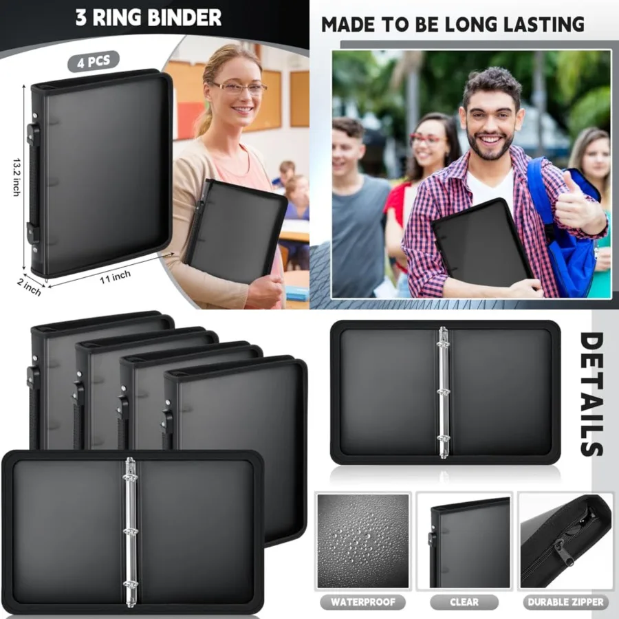 4 Pcs Zipper Binder with 3 Ring Zipper Binder, Refillable Plastic File Organizer Planner for Projects, Assignments, Memos, Scho
4 Pcs Zipper Binder with 3 Ring Zipper Binder, Refillable Plastic File Organizer Planner for Projects, Assignments, Memos, Scho