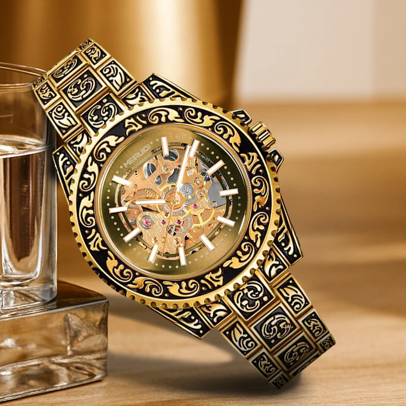 Мужские механические часы с желтым стальным ремешком и циферблатом с изображением шестеренки, для повседневного использования и в качестве модного подарка.
Мужские механические часы с желтым стальным ремешком и циферблатом с изображением шестеренки, для повседневного использования и в качестве модного подарка.