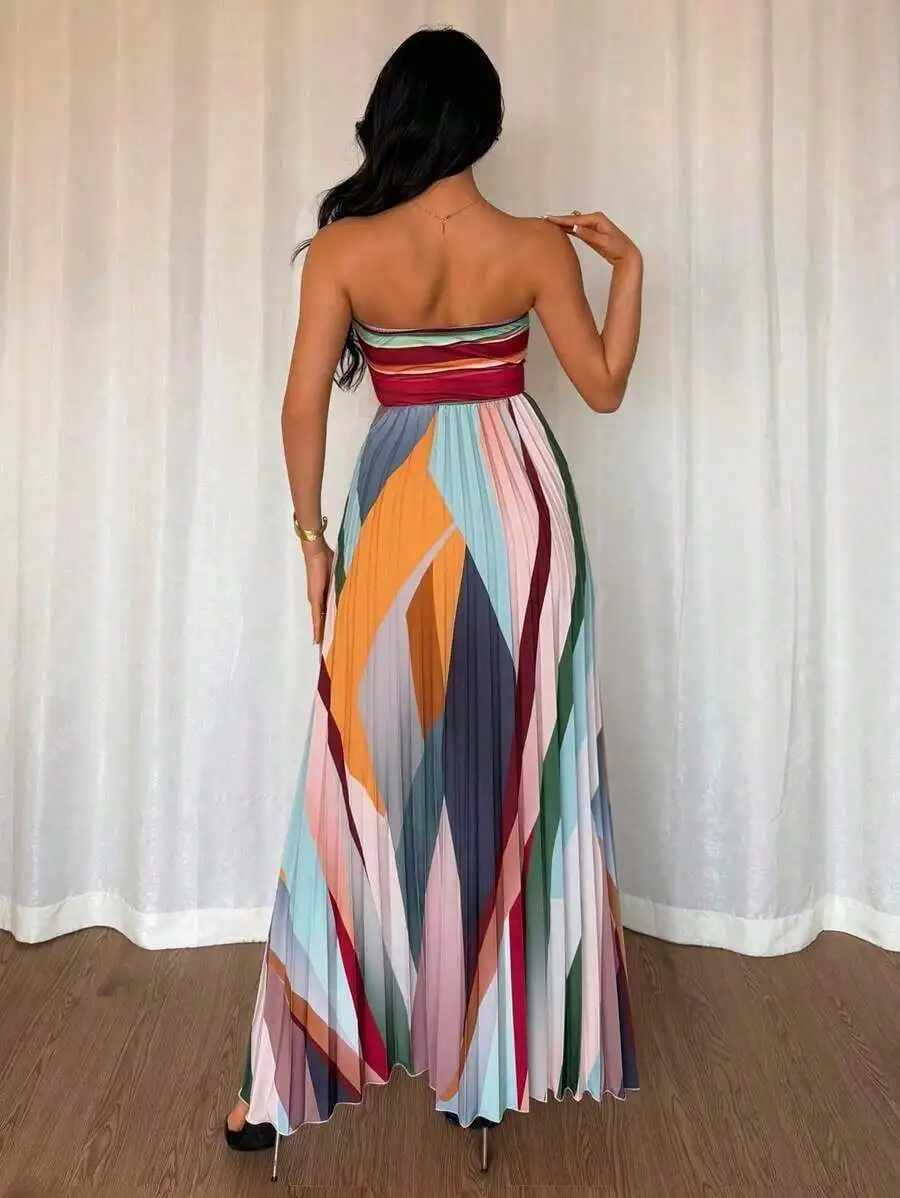 Multicolor Pleated Strapless Maxi Dress For Women
Multicolor Pleated Strapless Maxi Dress For Women
