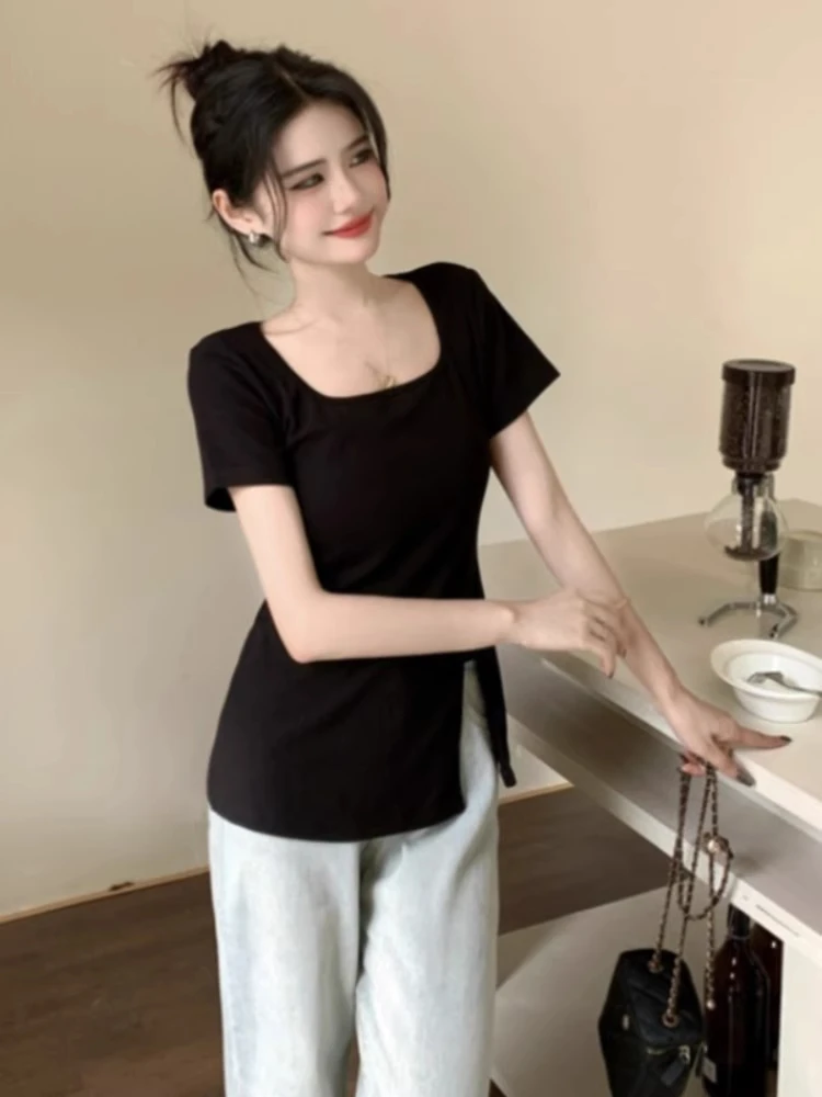 Slim Fit ort Sve U-Ne T-irt Women's Summer Faion Open Slit Sweet And Spicy Girl Small Top Korean Sle Commute
Slim Fit ort Sve U-Ne T-irt Women's Summer Faion Open Slit Sweet And Spicy Girl Small Top Korean Sle Commute