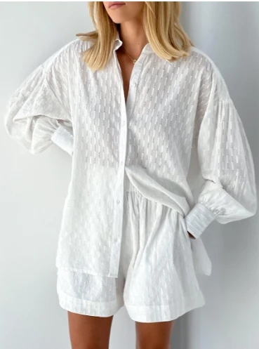 Women's Fashion Casual Shorts Casual Women's Hollow Jacquard Long Sleeve Suit Shirt 2024 Autumn New Women's Clothing
Women's Fashion Casual Shorts Casual Women's Hollow Jacquard Long Sleeve Suit Shirt 2024 Autumn New Women's Clothing