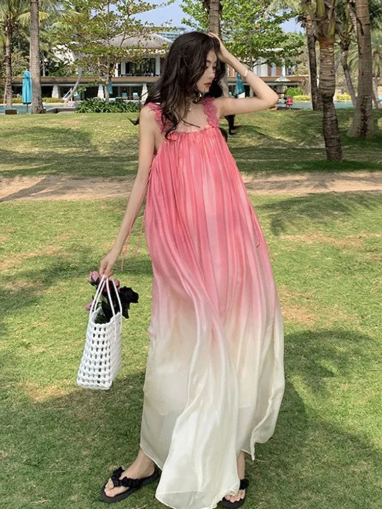 Beach dress Sanya holiday slip long dress pink gradient chiffon dress super fairy
Beach dress Sanya holiday slip long dress pink gradient chiffon dress super fairy