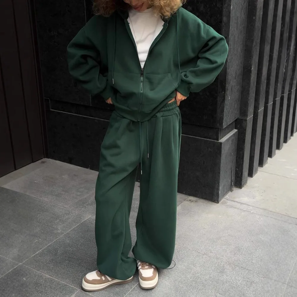 2026 Women Cotton Casual Sport Tracksuit Zipper Hoodie Jacket with Pocket High Waist Loose Trousers Fashion Female Pant Suits
2026 Women Cotton Casual Sport Tracksuit Zipper Hoodie Jacket with Pocket High Waist Loose Trousers Fashion Female Pant Suits