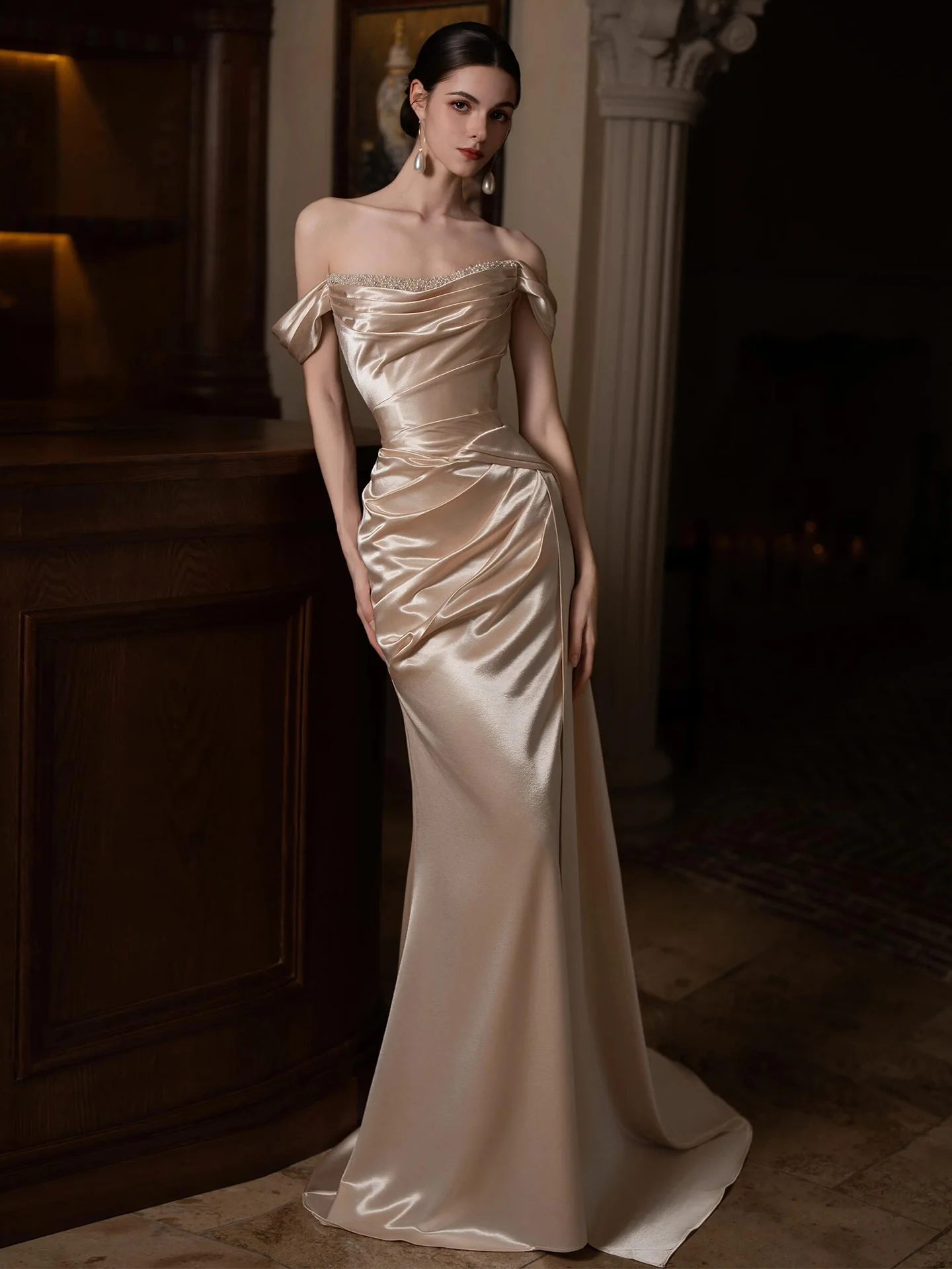 Gold One-Shoulder Evening Gown Women's 2026 New High-End Sensation Wedding Luxury Bride Engagement Fish Tail Skirt Toast Dress
Gold One-Shoulder Evening Gown Women's 2026 New High-End Sensation Wedding Luxury Bride Engagement Fish Tail Skirt Toast Dress